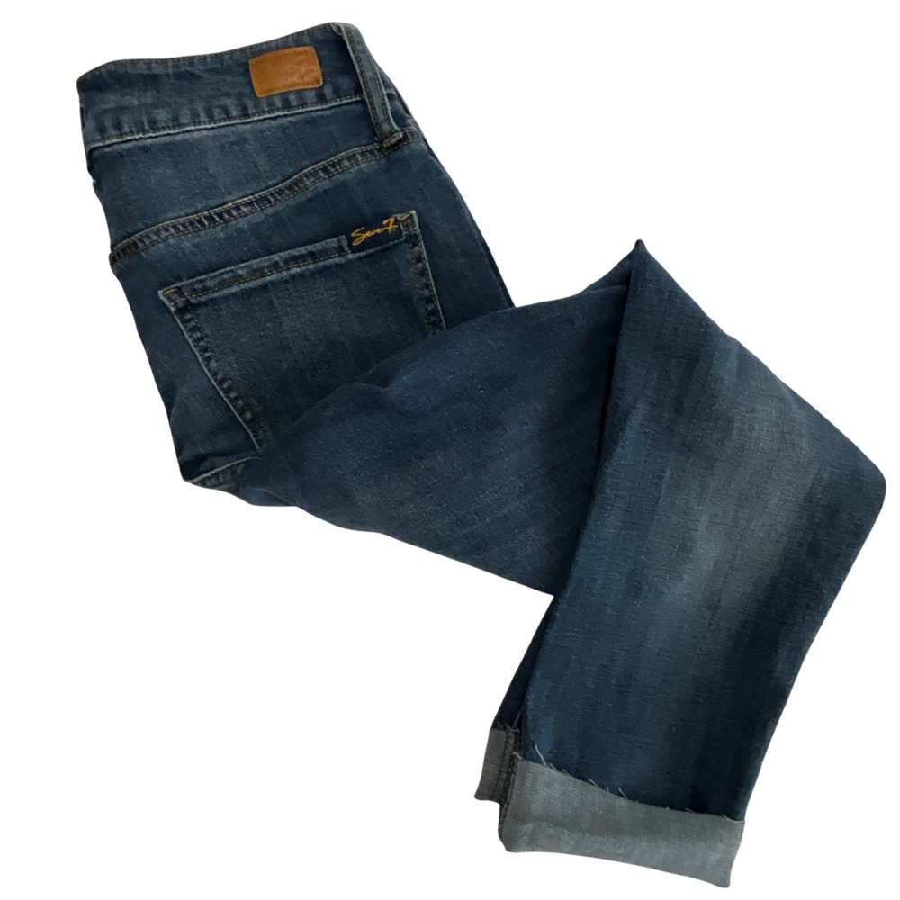 Seven7 Weekend Slim‎ Fit Distressed Cuffed Ankle Jeans Denim Blue Women's